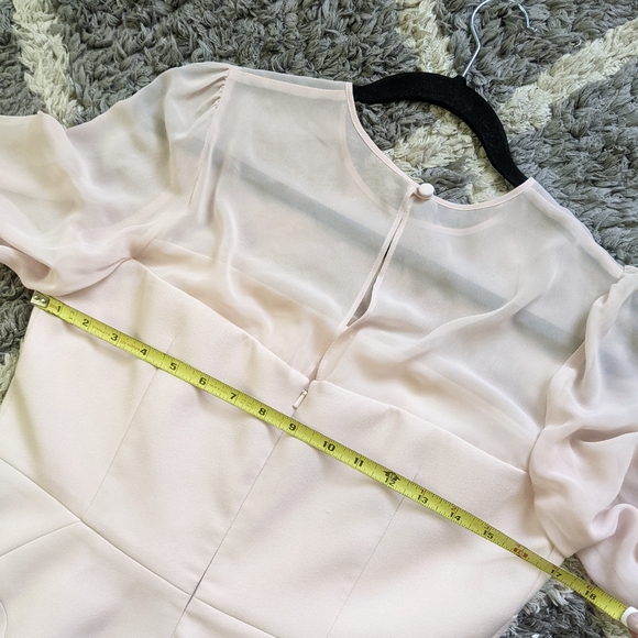 Hobbs Pale Pink Blush Mila Shift Dress Midi Long Sleeve Sheer Sleeve Size 8 - Picture 11 of 16